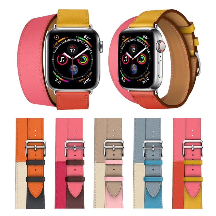 Two Color Double Loop Leather Wrist Strap Watch Band for Apple Watch Series 3 & 2 & 1 42mm, Color:Grey Blue+Pink White+Ice Blue - Watch Bands by buy2fix | Online Shopping UK | buy2fix