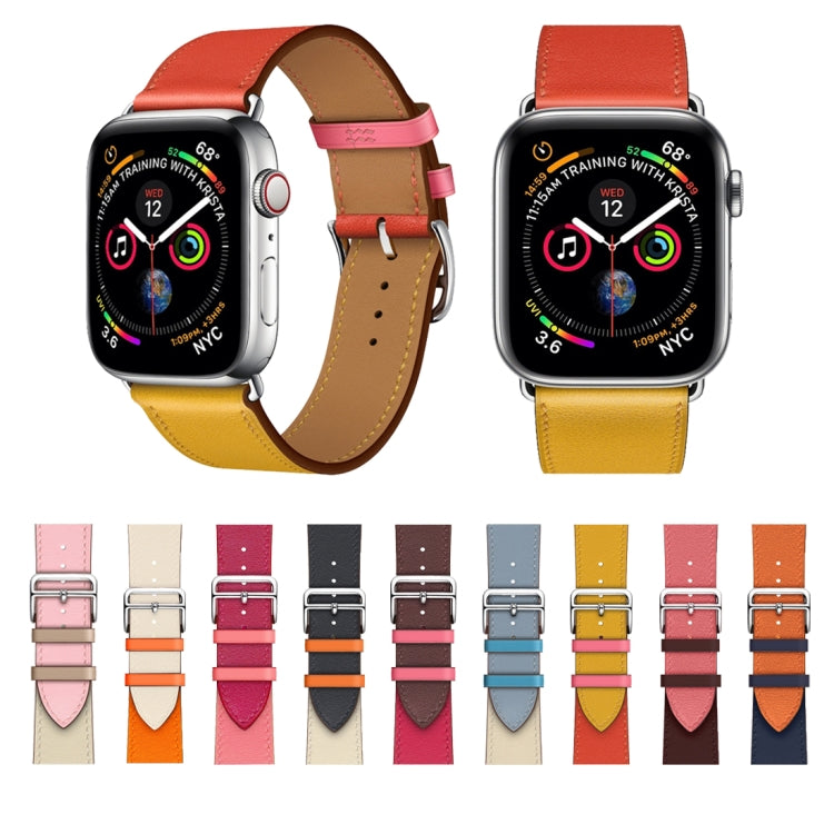 Two Color Single Loop Leather Wrist Strap Watch Band for Apple Watch Series 3 & 2 & 1 38mm, Color:Bright Blue+Pink White+Orange - Watch Bands by buy2fix | Online Shopping UK | buy2fix