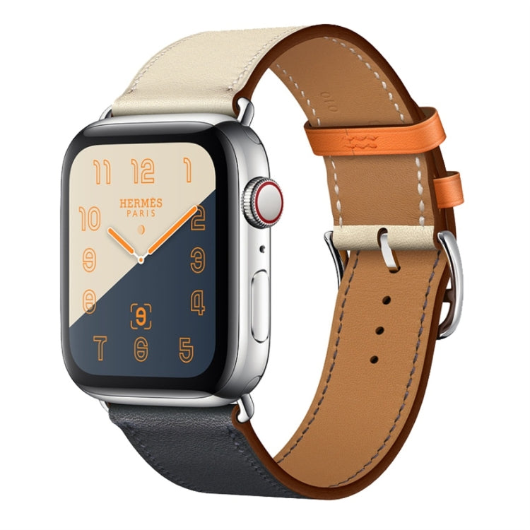 Two Color Single Loop Leather Wrist Strap Watch Band for Apple Watch Series 3 & 2 & 1 42mm, Color:Bright Blue+Pink White+Orange - Watch Bands by buy2fix | Online Shopping UK | buy2fix