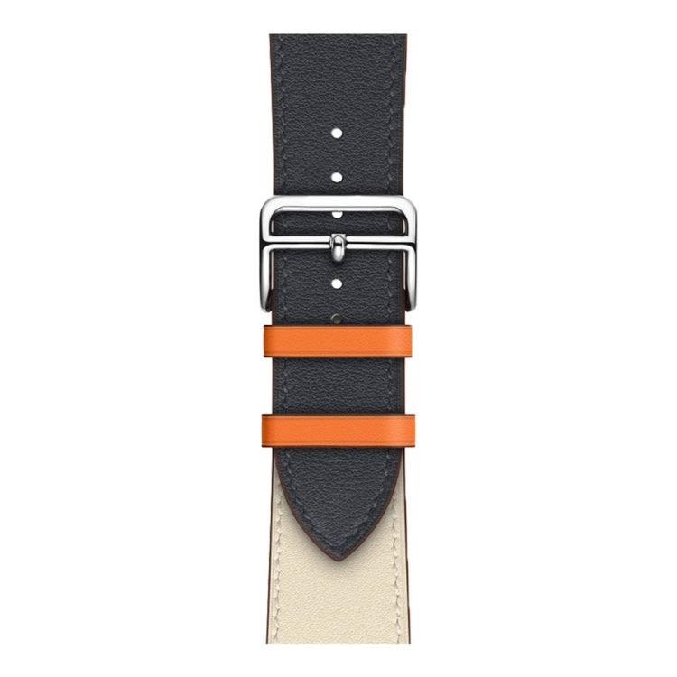 Two Color Single Loop Leather Wrist Strap Watch Band for Apple Watch Series 3 & 2 & 1 42mm, Color:Bright Blue+Pink White+Orange - Watch Bands by buy2fix | Online Shopping UK | buy2fix