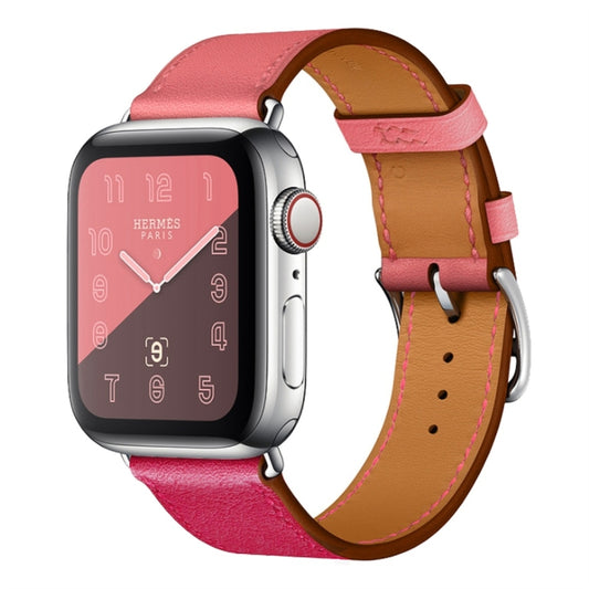 Two Color Single Loop Leather Wrist Strap Watch Band for Apple Watch Series 3 & 2 & 1 42mm, Color:Rose Red+Pink by buy2fix
