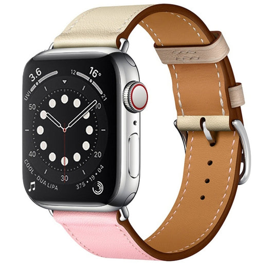 Two Color Single Loop Leather Wrist Strap Watch Band for Apple Watch Series 3 & 2 & 1 38mm, Color:Cherry Pink+Pink White+Ceramic Clay by buy2fix
