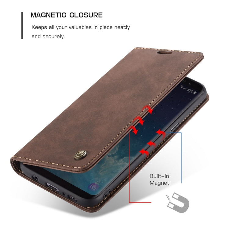 CaseMe-013 Multifunctional Retro Frosted Horizontal Flip Leather Case with Card Slot & Holder & Wallet for Galaxy S8 Plus(Coffee) by CaseMe