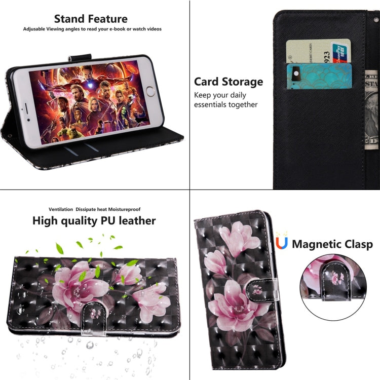 3D Coloured Drawing Pattern Horizontal Flip Leather Case with Holder & Card Slots & Wallet & Lanyard for LG K50 / Q60(Black-ground Pink Flower) - LG Cases by buy2fix | Online Shopping UK | buy2fix