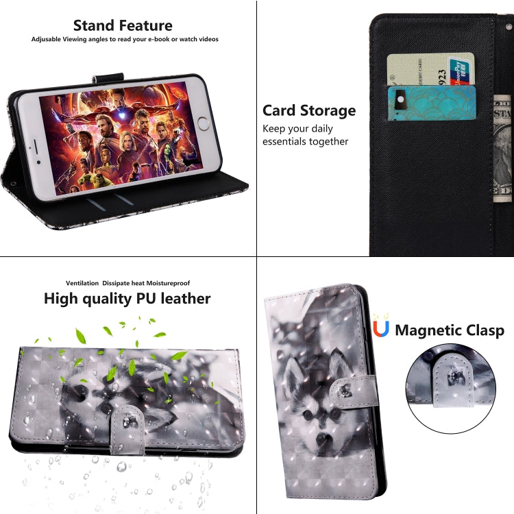 3D Painting Pattern Coloured Drawing Horizontal Flip TPU + PU Leather Case with Holder & Card Slots & Wallet For Huawei Y5 2019(Husky) by buy2fix