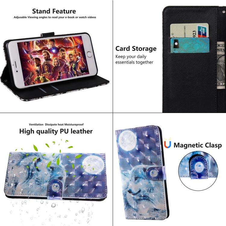 3D Painting Pattern Coloured Drawing Horizontal Flip TPU + PU Leather Case with Holder & Card Slots & Wallet For Huawei Y6 2019 / Y6 Pro 2019 / Honor Play 8A(Moon Wolf) by buy2fix