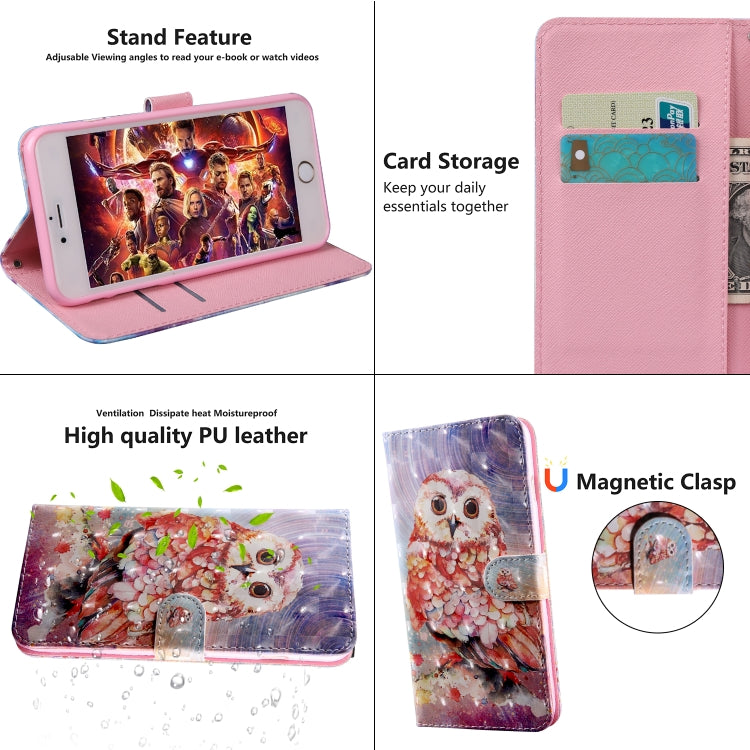 3D Painting Pattern Coloured Drawing Horizontal Flip TPU + PU Leather Case with Holder & Card Slots & Wallet, For:For Galaxy A40(Color Owl) - Galaxy Phone Cases by buy2fix | Online Shopping UK | buy2fix