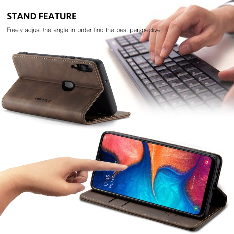 CaseMe-013 Multi-functional Retro Frosted Horizontal Flip Leather Case with Card Slot & Holder & Wallet For Galaxy A20e(Coffee) by CaseMe