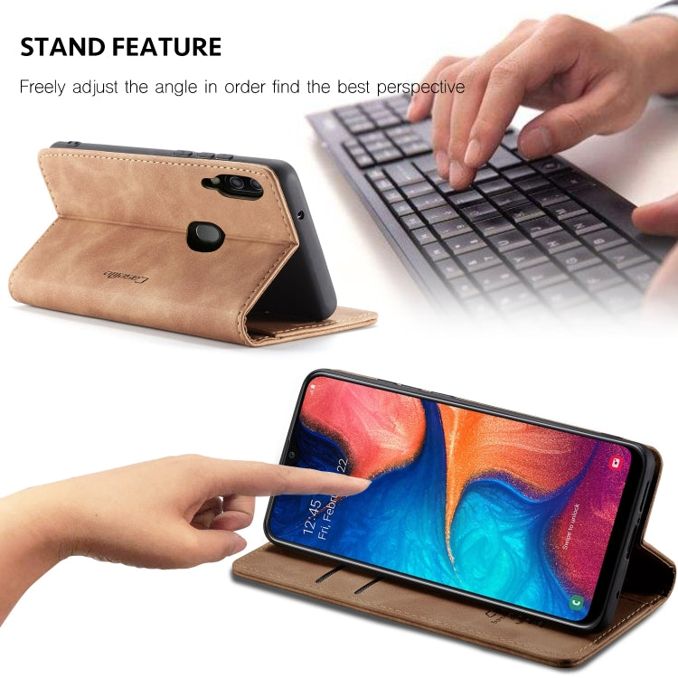 CaseMe-013 Multi-functional Retro Frosted Horizontal Flip Leather Case with Card Slot & Holder & Wallet For Galaxy A20e(Brown) by CaseMe