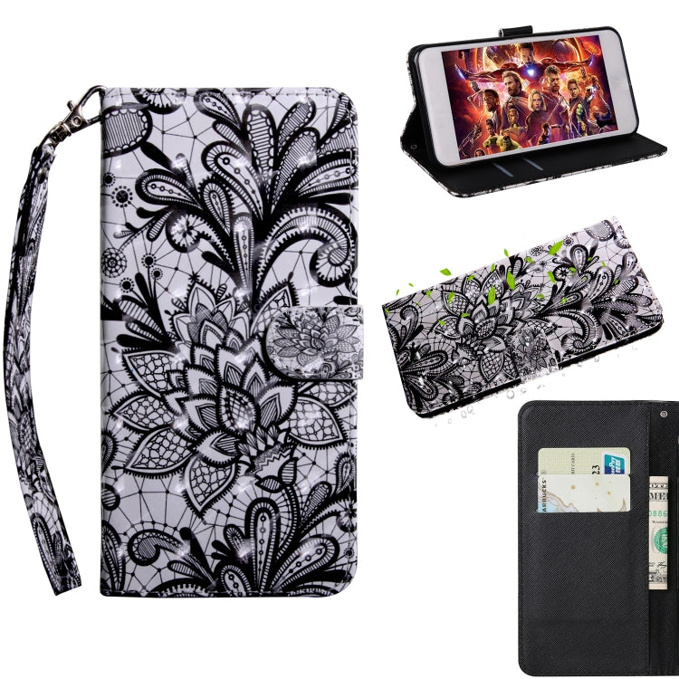 3D Painting Pattern Coloured Drawing Horizontal Flip TPU + PU Leather Case with Holder & Card Slots & Wallet for Huawei Y6 2018 (Black Lace) - Huawei Cases by buy2fix | Online Shopping UK | buy2fix