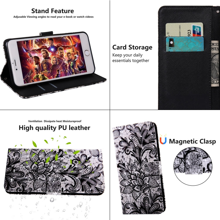 3D Painting Pattern Coloured Drawing Horizontal Flip TPU + PU Leather Case with Holder & Card Slots & Wallet for Huawei Enjoy 7s / P smart(Black Lace) by buy2fix