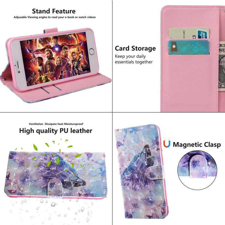 3D Painting Pattern Coloured Drawing Horizontal Flip TPU + PU Leather Case with Holder & Card Slots & Wallet for Huawei Enjoy 7s / P smart(Roaring Wolf) by buy2fix