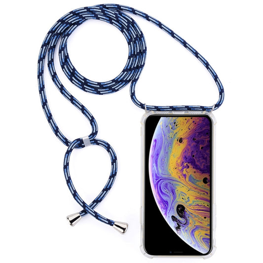 For iPhone X / XS Four-Corner Anti-Fall Trasparent TPU Mobile Phone Case With Lanyard(Black Blue) by buy2fix