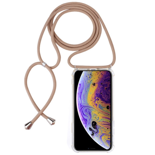 For iPhone X / XS Four-Corner Anti-Fall Trasparent TPU Mobile Phone Case With Lanyard(Beige) by buy2fix