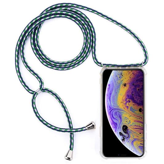 For iPhone X / XS Four-Corner Anti-Fall Transparent TPU Mobile Phone Case With Lanyard(Green White Blue) by buy2fix