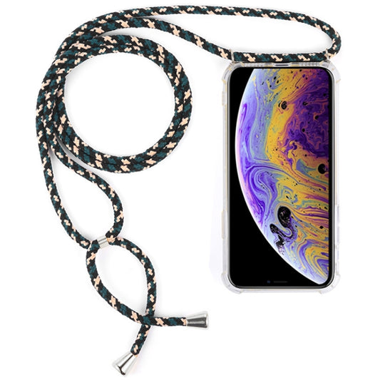 For iPhone X / XS Four-Corner Anti-Fall Transparent TPU Mobile Phone Case With Lanyard(Green Beige Black) by buy2fix