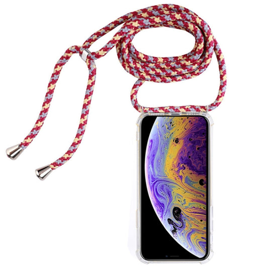For iPhone X / XS Four-Corner Anti-Fall Transparent TPU Mobile Phone Case With Lanyard(Red Apricot Black) by buy2fix