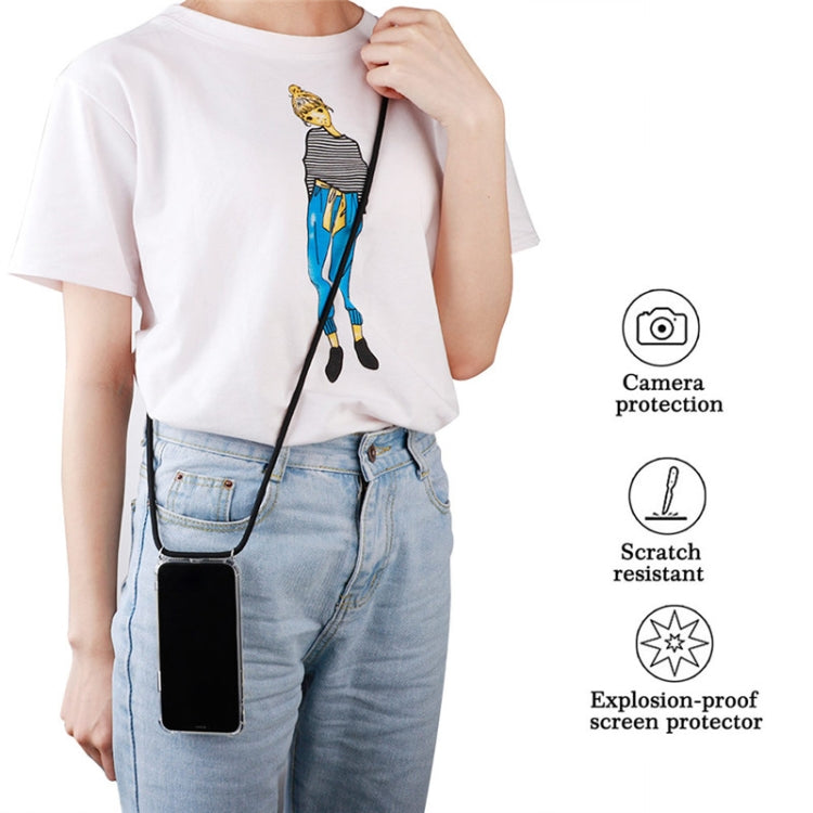 For iPhone X / XS Four-Corner Anti-Fall Transparent TPU Mobile Phone Case With Lanyard(Red Apricot Black) - More iPhone Cases by buy2fix | Online Shopping UK | buy2fix