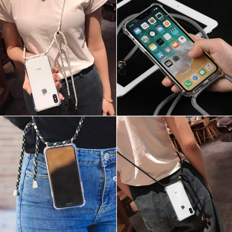 For iPhone X / XS Four-Corner Anti-Fall Transparent TPU Mobile Phone Case With Lanyard(Red Apricot Black) - More iPhone Cases by buy2fix | Online Shopping UK | buy2fix