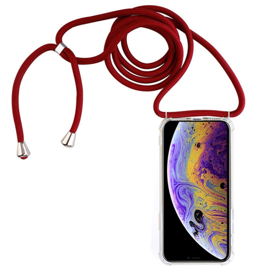 For iPhone X / XS Four-Corner Anti-Fall Transparent TPU Mobile Phone Case With Lanyard(Red) by buy2fix