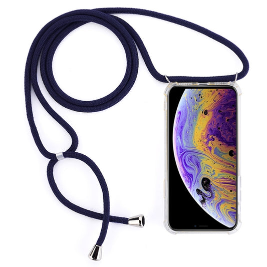 For iPhone X / XS Four-Corner Anti-Fall Transparent TPU Mobile Phone Case With Lanyard(Dark Blue) by buy2fix