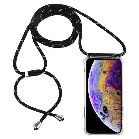 For iPhone X / XS Four-Corner Anti-Fall Transparent TPU Mobile Phone Case With Lanyard(Black Gold) by buy2fix