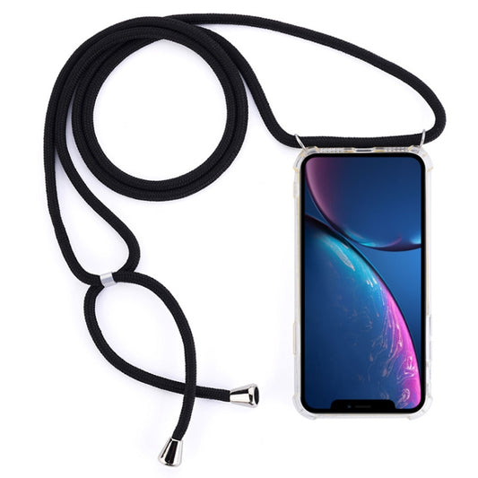 For iPhone XR Four-Corner Anti-Fall Transparent TPU Mobile Phone Case With Lanyard(Black) by buy2fix