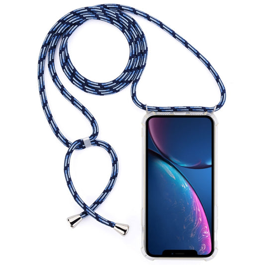 For iPhone XR Four-Corner Anti-Fall Transparent TPU Mobile Phone Case With Lanyard(Black Blue) by buy2fix