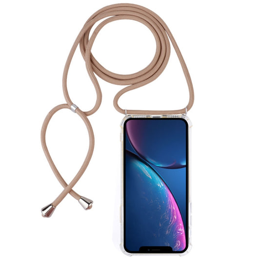 For iPhone XR Four-Corner Anti-Fall Transparent TPU Mobile Phone Case With Lanyard(Beige) by buy2fix
