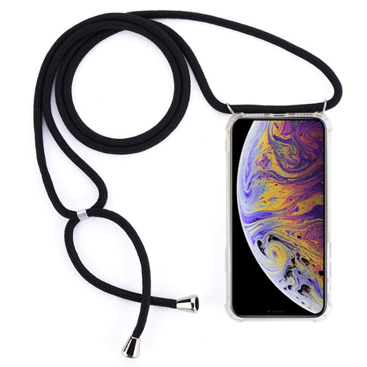 For iPhone XS Max Four-Corner Anti-Fall Transparent TPU Mobile Phone Case With Lanyard(Black) by buy2fix
