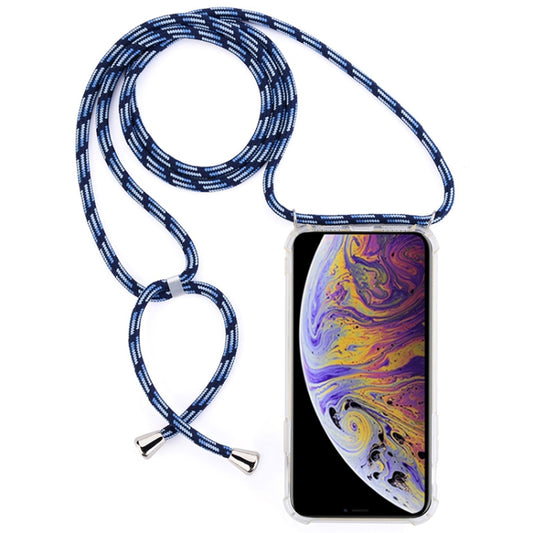 For iPhone XS Max Four-Corner Anti-Fall Transparent TPU Mobile Phone Case With Lanyard(Black Blue) by buy2fix