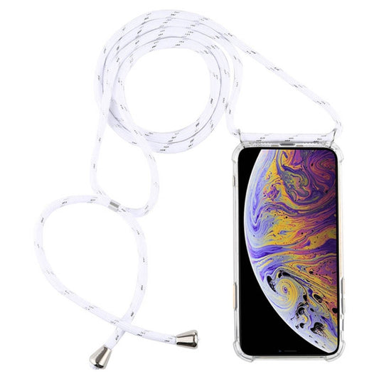 For iPhone XS Max Four-Corner Anti-Fall Transparent TPU Mobile Phone Case With Lanyard(White) by buy2fix