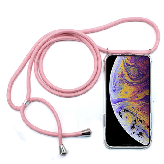 For iPhone XS Max Four-Corner Anti-Fall Transparent TPU Mobile Phone Case With Lanyard(Pink) by buy2fix