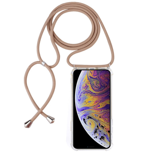 For iPhone XS Max Four-Corner Anti-Fall Transparent TPU Mobile Phone Case With Lanyard(Beige) by buy2fix