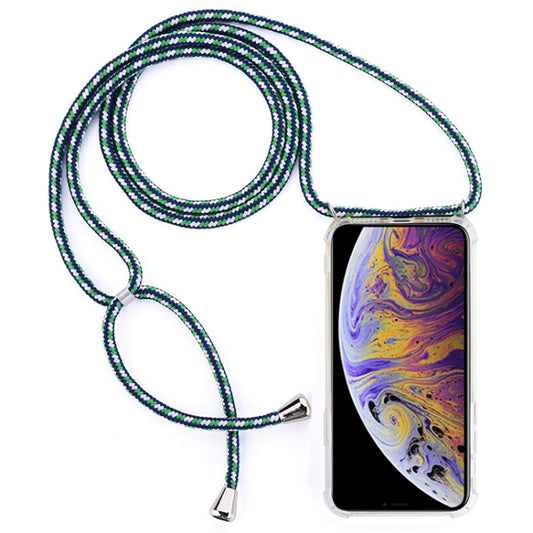 For iPhone XS Max Four-Corner Anti-Fall Transparent TPU Mobile Phone Case With Lanyard(Green White Blue) by buy2fix