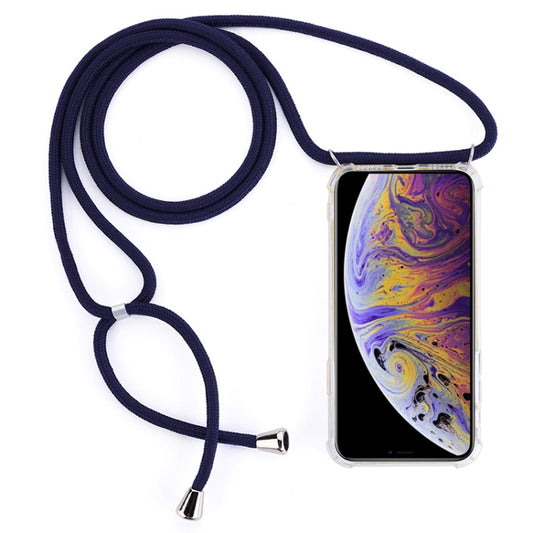 For iPhone XS Max Four-Corner Anti-Fall Transparent TPU Mobile Phone Case With Lanyard(Dark Blue) by buy2fix