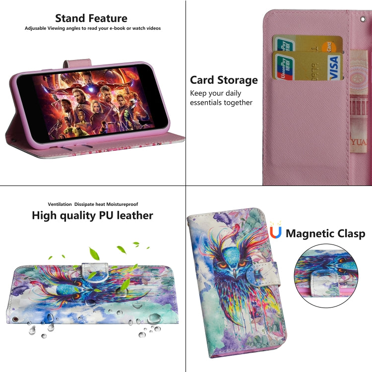 3D Painting Pattern Coloured Drawing Horizontal Flip TPU + PU Leather Case with Holder & Card Slots & Wallet for Huawei Honor 20 Lite(Watercolor Owl) - Honor Cases by buy2fix | Online Shopping UK | buy2fix