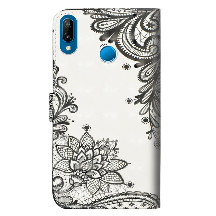 3D Painting Pattern Horizontal Flip TPU + PU Leather Case with Holder & Card Slots & Wallet For Huawei P20 Lite(Black Flower) - Huawei Cases by buy2fix | Online Shopping UK | buy2fix