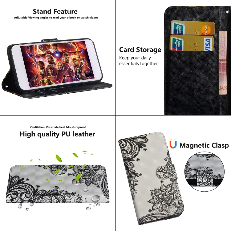 3D Painting Pattern Horizontal Flip TPU + PU Leather Case with Holder & Card Slots & Wallet For Huawei P20 Lite(Black Flower) - Huawei Cases by buy2fix | Online Shopping UK | buy2fix