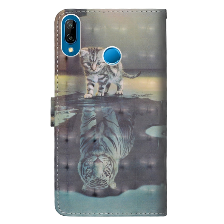3D Painting Pattern Horizontal Flip TPU + PU Leather Case with Holder & Card Slots & Wallet For Huawei P20 Lite(Cat Tiger) - Huawei Cases by buy2fix | Online Shopping UK | buy2fix