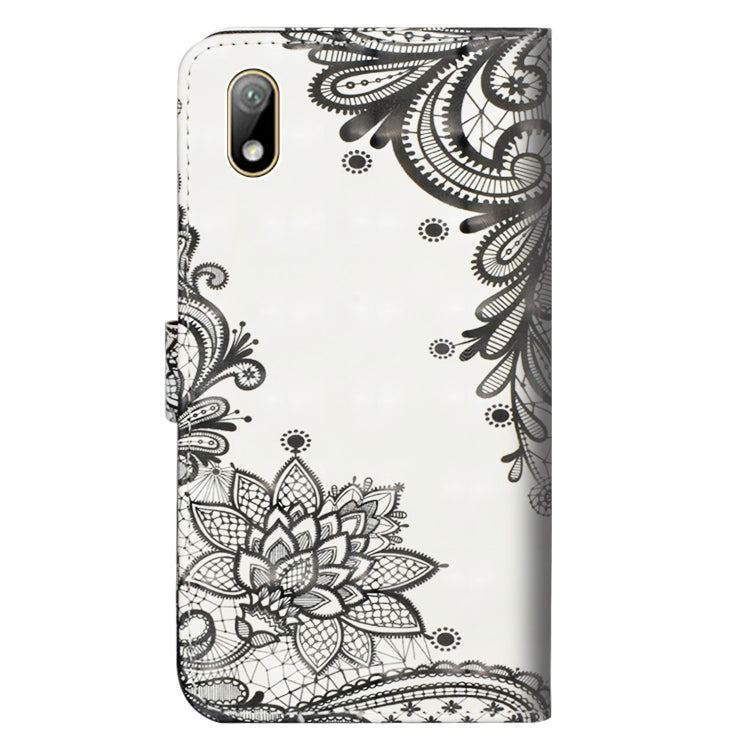 3D Painting Pattern Horizontal Flip TPU + PU Leather Case with Holder & Card Slots & Wallet For Huawei Y5 (2019)(Black Flower) - Huawei Cases by buy2fix | Online Shopping UK | buy2fix
