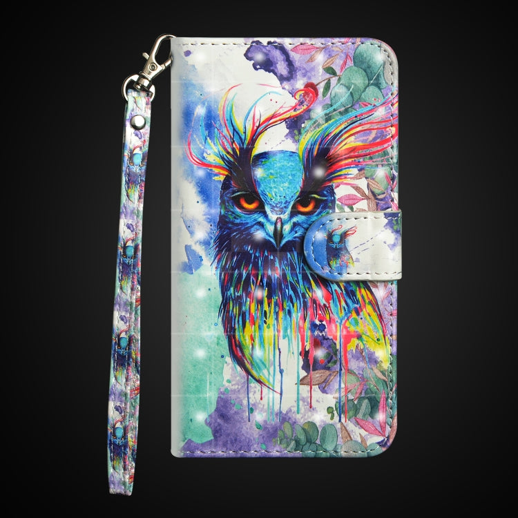 3D Painting Pattern Horizontal Flip TPU + PU Leather Case with Holder & Card Slots & Wallet For Huawei Y5 (2019)(Watercolor Owl) - Huawei Cases by buy2fix | Online Shopping UK | buy2fix