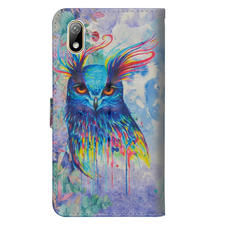 3D Painting Pattern Horizontal Flip TPU + PU Leather Case with Holder & Card Slots & Wallet For Huawei Y5 (2019)(Watercolor Owl) - Huawei Cases by buy2fix | Online Shopping UK | buy2fix
