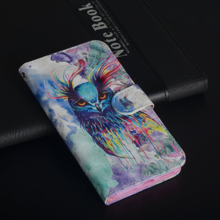 3D Painting Pattern Horizontal Flip TPU + PU Leather Case with Holder & Card Slots & Wallet For Huawei Y5 (2019)(Watercolor Owl) - Huawei Cases by buy2fix | Online Shopping UK | buy2fix