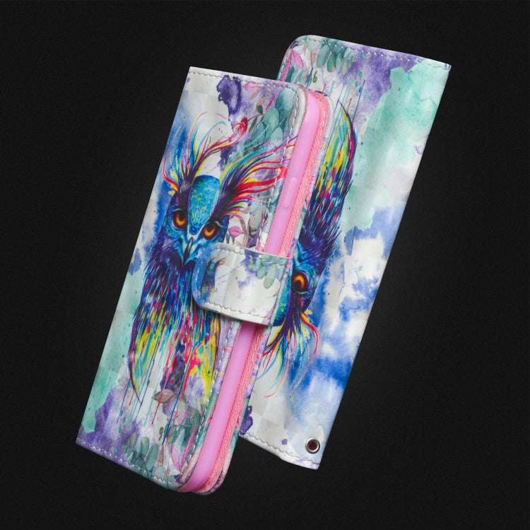 3D Painting Pattern Horizontal Flip TPU + PU Leather Case with Holder & Card Slots & Wallet For Huawei Y5 (2019)(Watercolor Owl) - Huawei Cases by buy2fix | Online Shopping UK | buy2fix