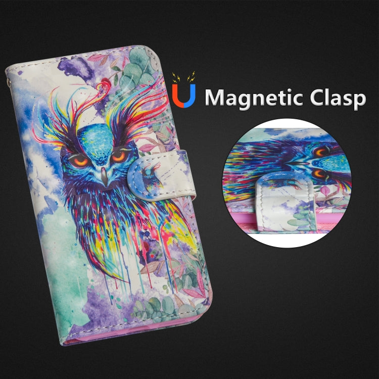 3D Painting Pattern Horizontal Flip TPU + PU Leather Case with Holder & Card Slots & Wallet For Huawei Y5 (2019)(Watercolor Owl) - Huawei Cases by buy2fix | Online Shopping UK | buy2fix