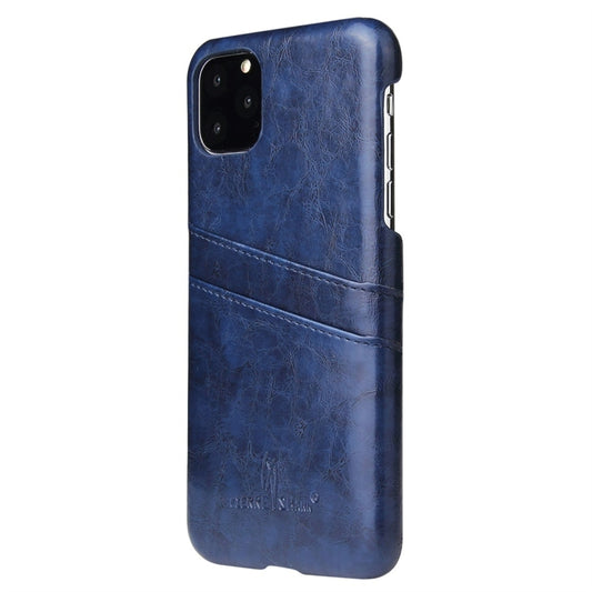 For iPhone 11 Fierre Shann Retro Oil Wax Texture PU Leather Case with Card Slots (Blue) by buy2fix