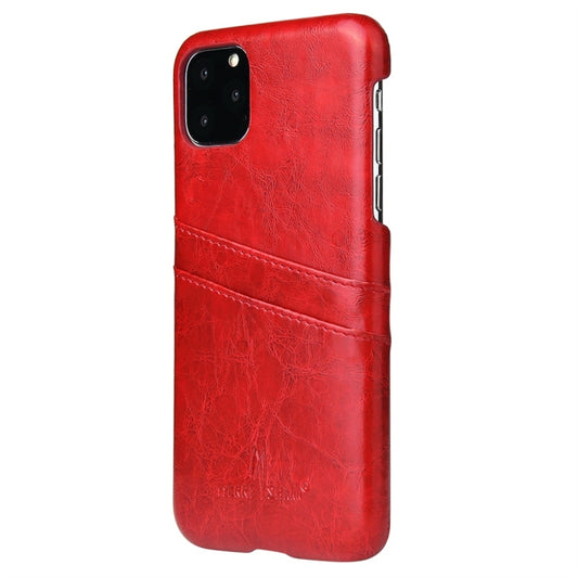 For iPhone 11 Fierre Shann Retro Oil Wax Texture PU Leather Case with Card Slots (Red) by buy2fix