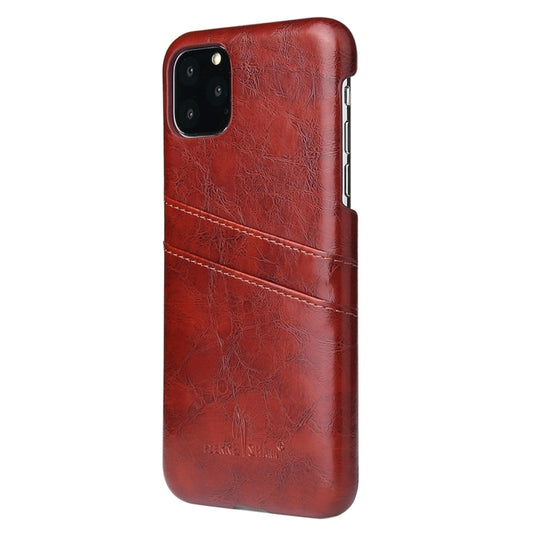 For iPhone 11 Fierre Shann Retro Oil Wax Texture PU Leather Case with Card Slots (Brown) by buy2fix