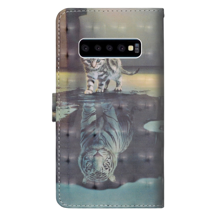 3D Painting Pattern Horizontal Flip TPU + PU Leather Case with Holder & Card Slots & Wallet For Galaxy S10(Cat Tiger) - Galaxy Phone Cases by buy2fix | Online Shopping UK | buy2fix